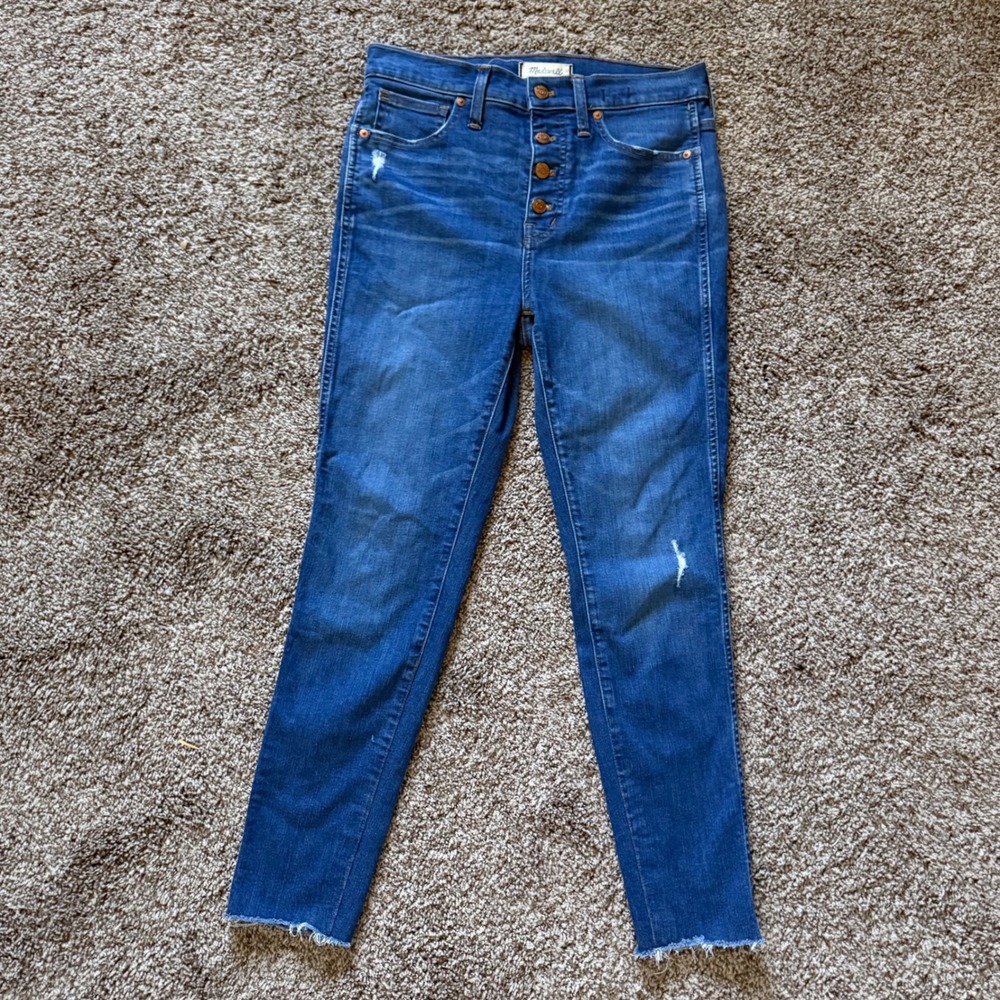 Madewell 10 High-Rise Skinny Jeans Blue Button Fly Distressed J7914 Womens 28 - Picture 3 of 13